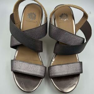 Yellow Box Wedges‎ Metallic Pewter Strappy Platform Espadrille Sandals Womens 8